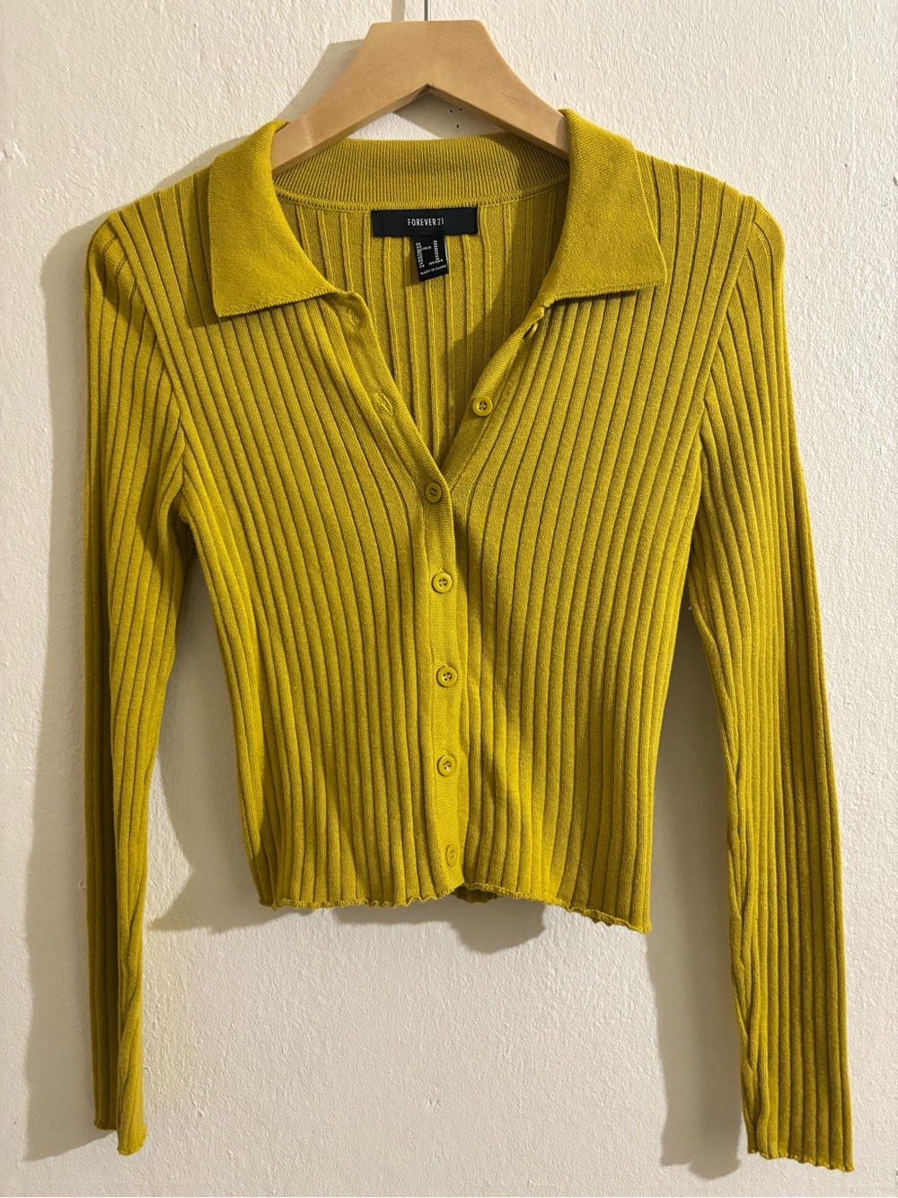 Forever 21 Mustard Yellow Ribbed Polo Cardigan